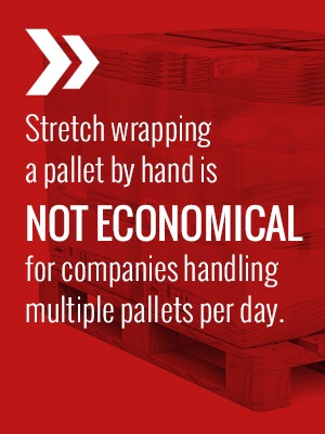 Stretch wrapping pallets by hand